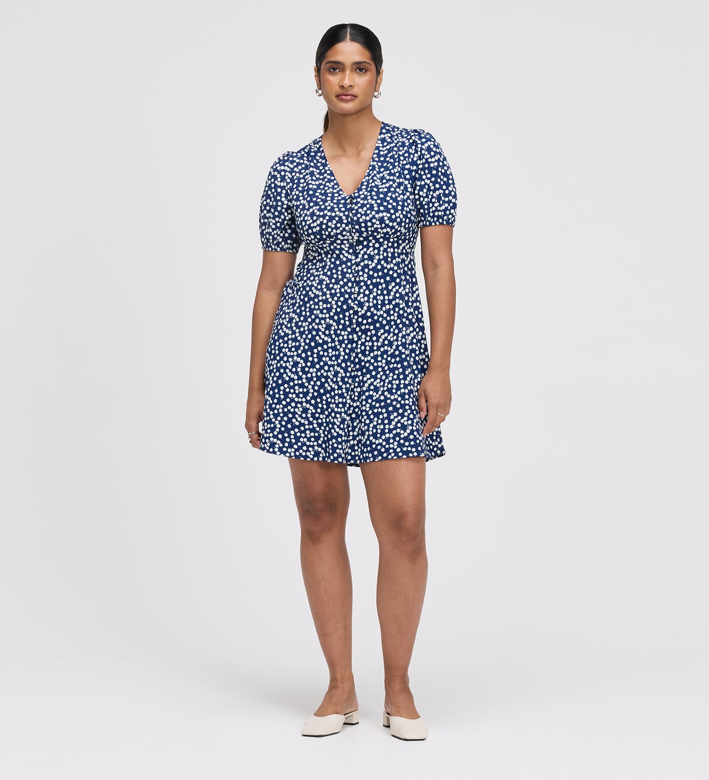 Ensley Navy Cherry Spot Button Through Short Dress