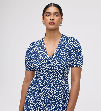 Ensley Navy Cherry Spot Button Through Short Dress