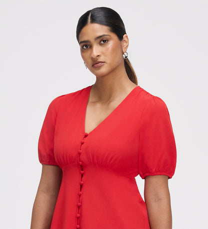 Ensley Red Button Through Short Dress