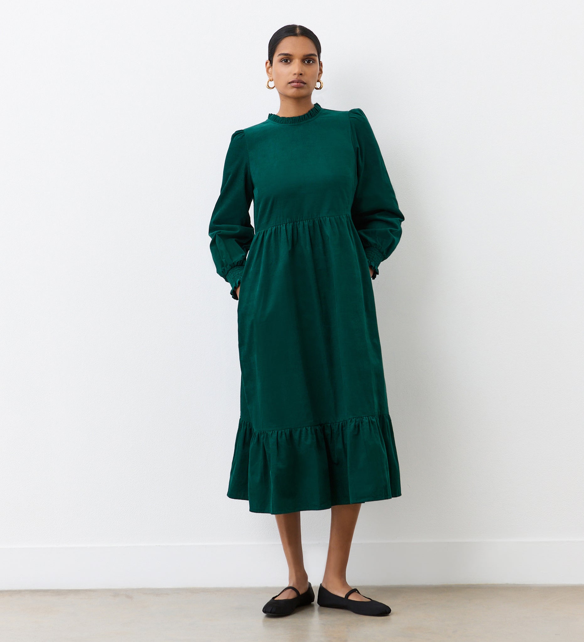 Esme Bottle Green Corduroy Midi Dress – Finery London