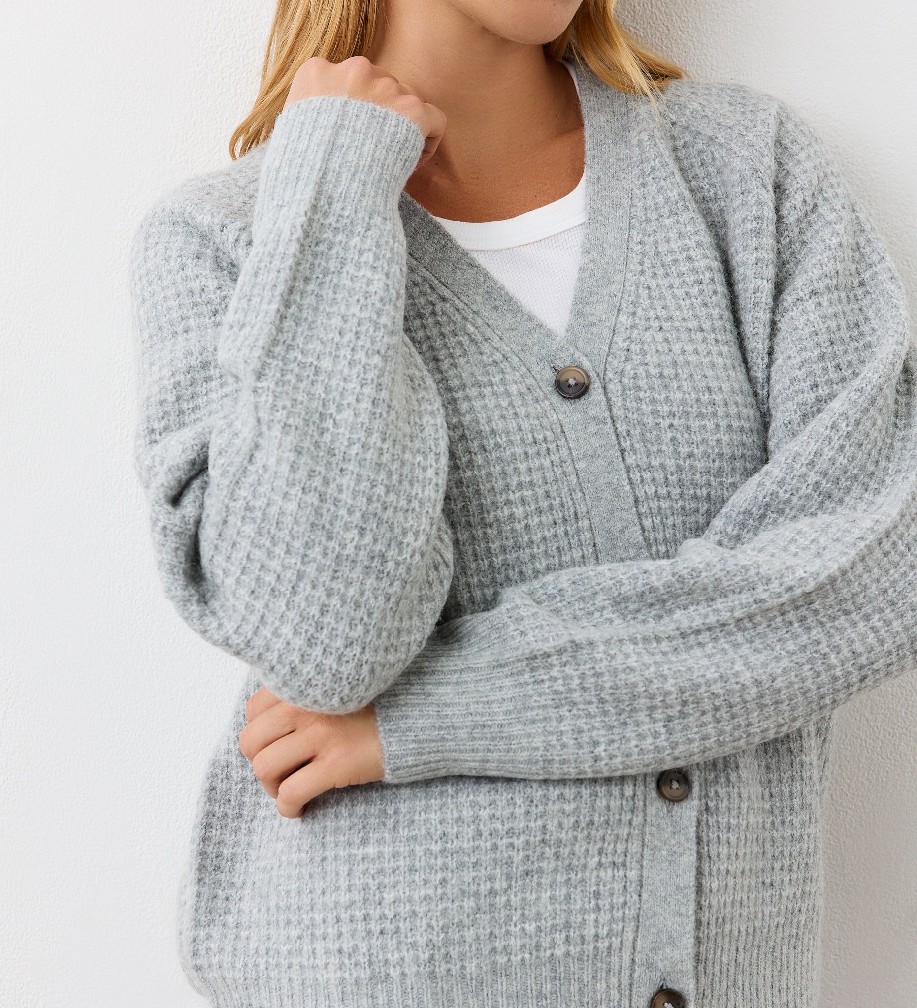Etta Grey Marle Waffle Knit Cardigan – Finery London