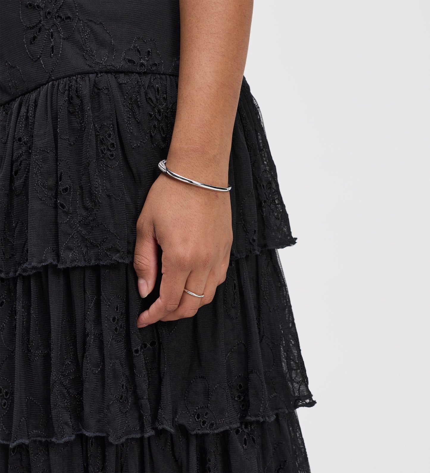 Elisa Black Mesh Midi Tiered Skirt