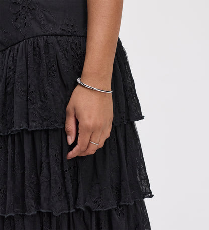 Elisa Black Mesh Midi Tiered Skirt