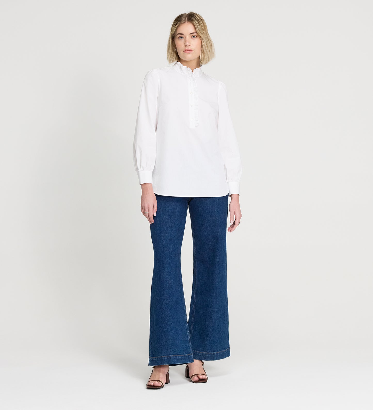 Elizabeth White Cotton Ruffle Detail Shirt