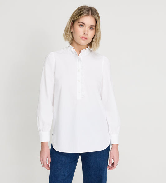 Elizabeth White Cotton Ruffle Detail Shirt