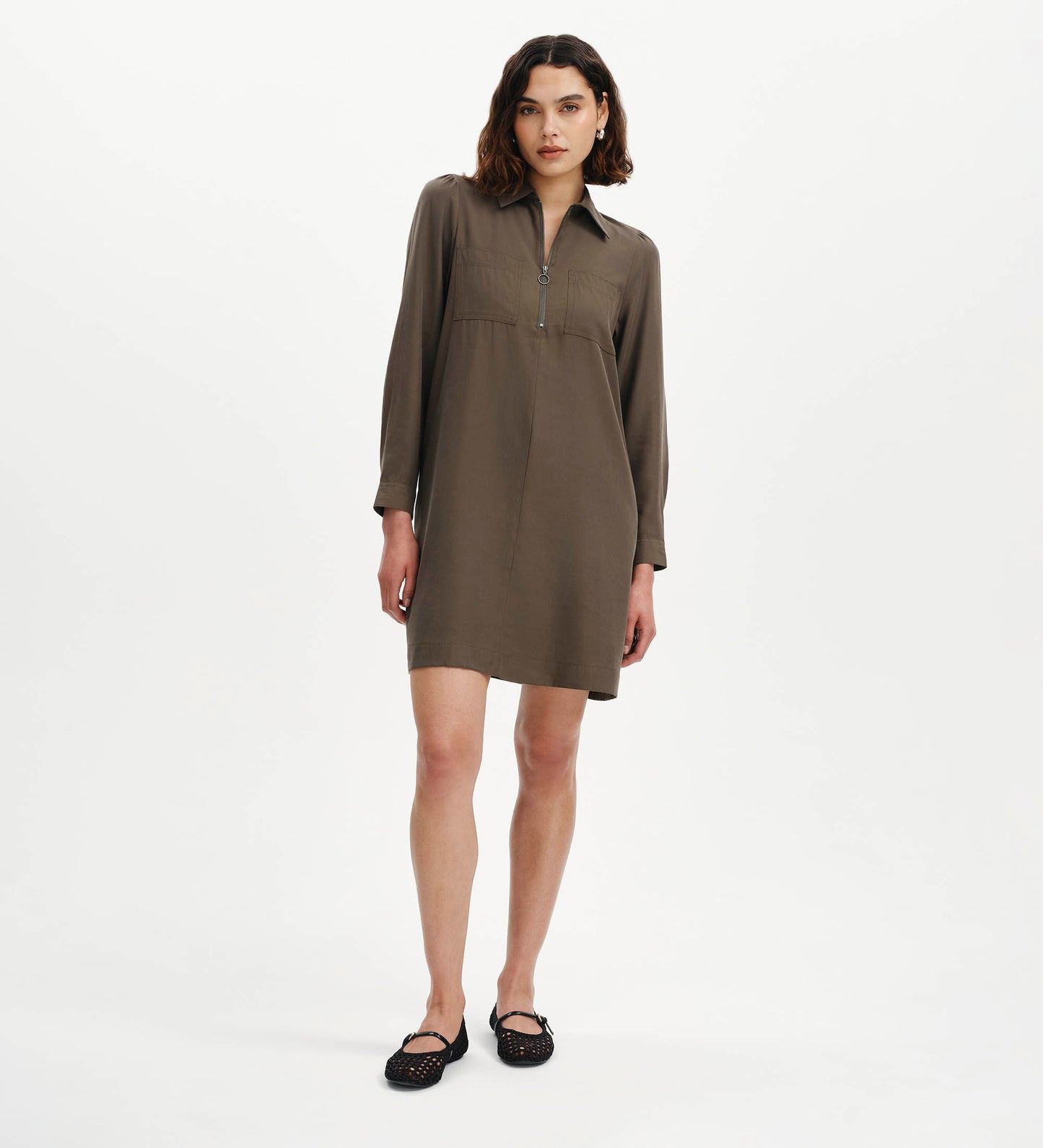 Enriko Khaki Cupro Short Dress