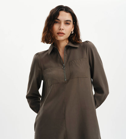 Enriko Khaki Cupro Short Dress