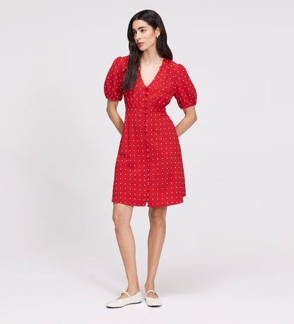 Ensley Red Polka Dot Button Through Short Dress
