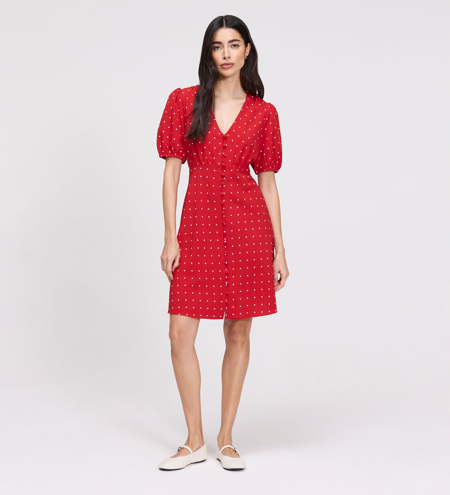 Ensley Red Polka Dot Button Through Short Dress