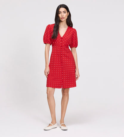 Ensley Red Polka Dot Button Through Short Dress
