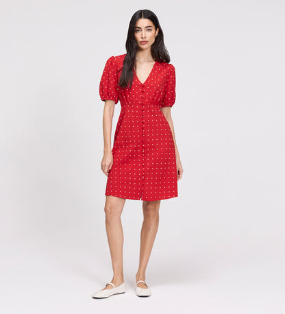 Ensley Red Polka Dot Button Through Short Dress