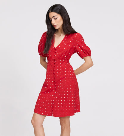 Ensley Red Polka Dot Button Through Short Dress