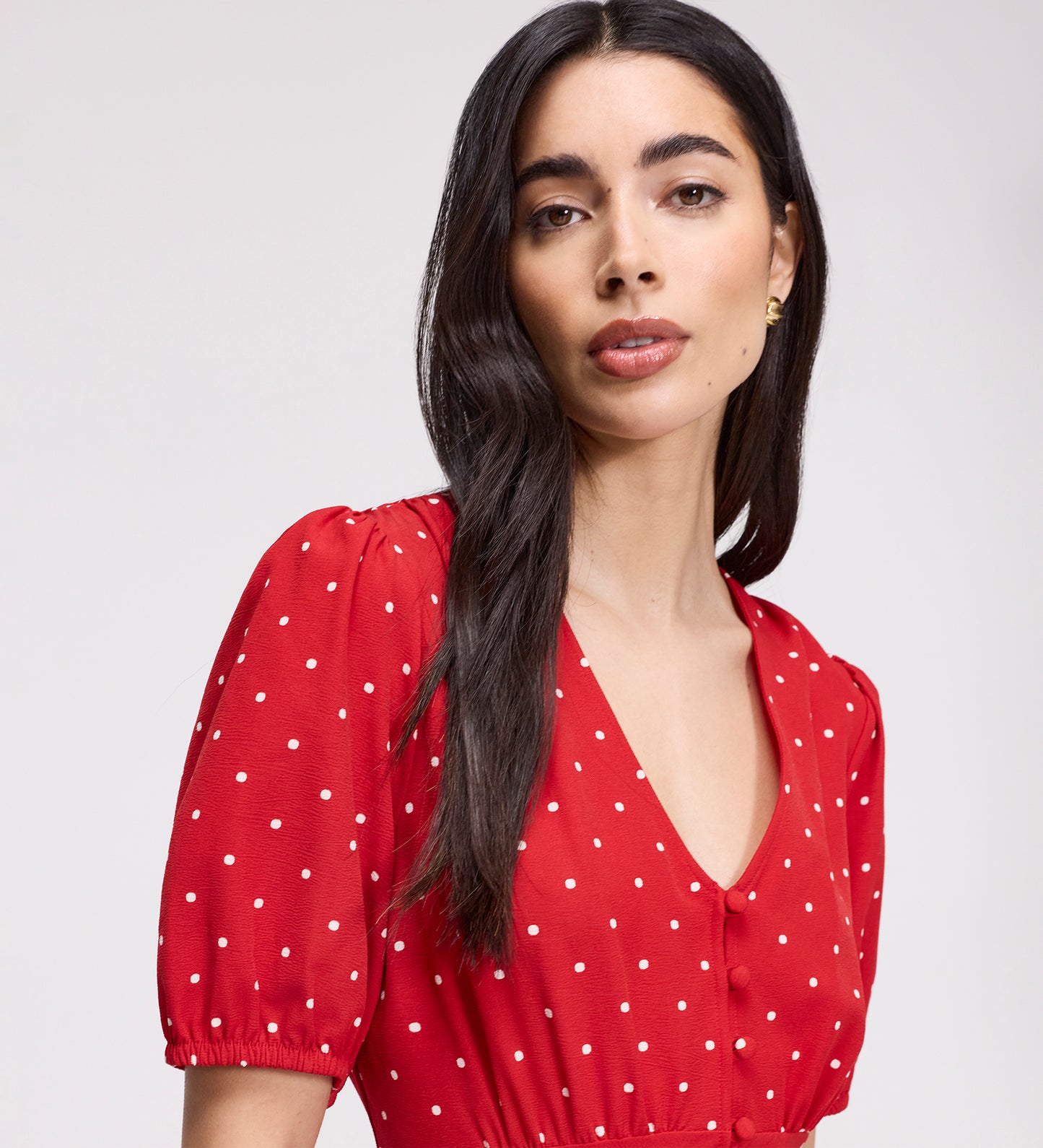 Ensley Red Polka Dot Button Through Short Dress