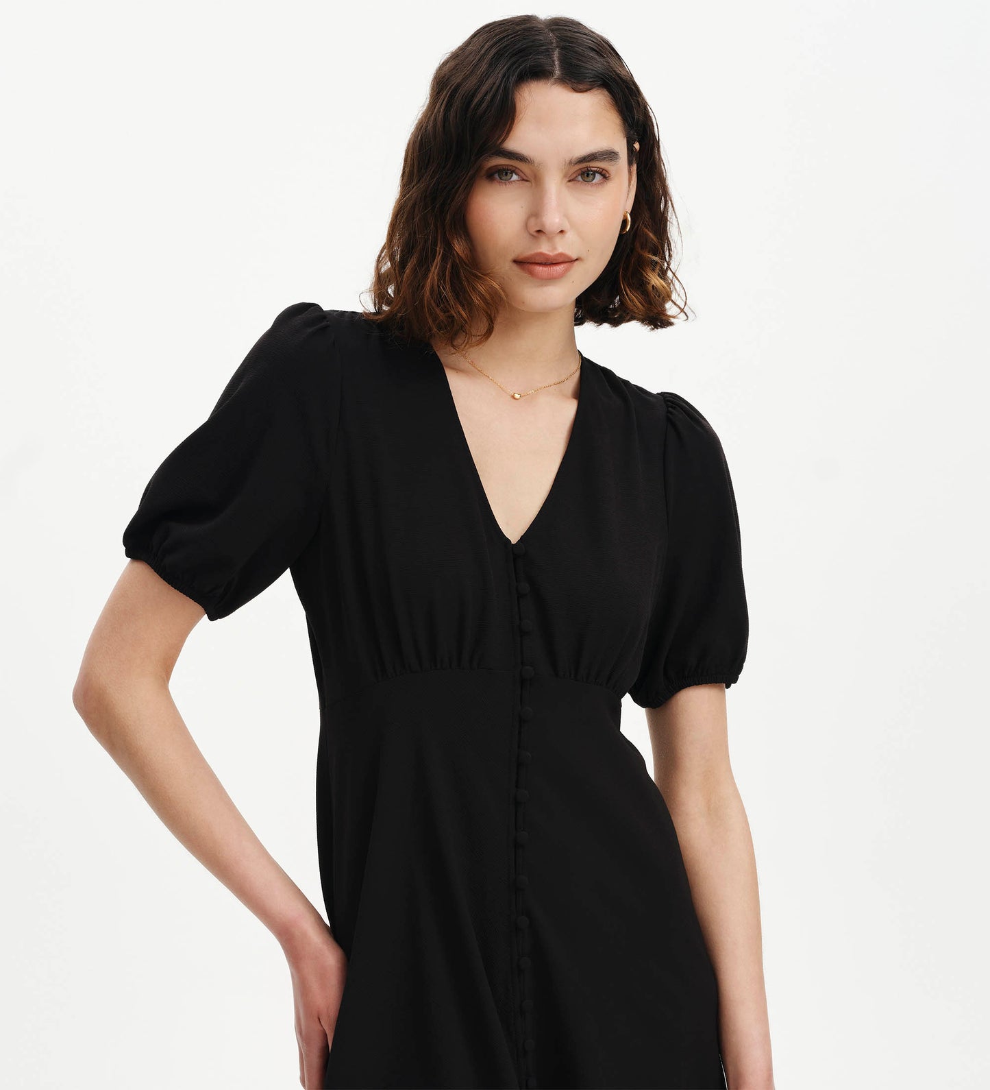 Ensley Black Button Through Short Dress