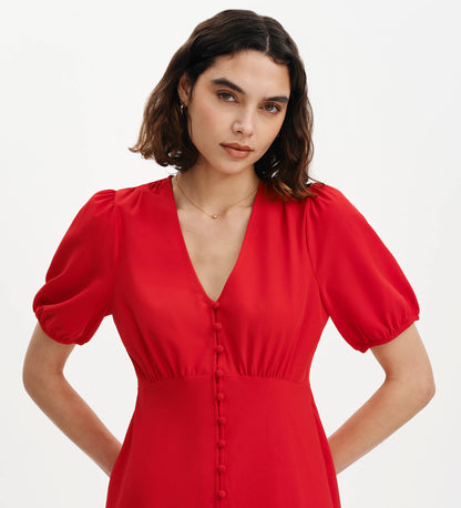 Ensley Red Button Through Short Dress