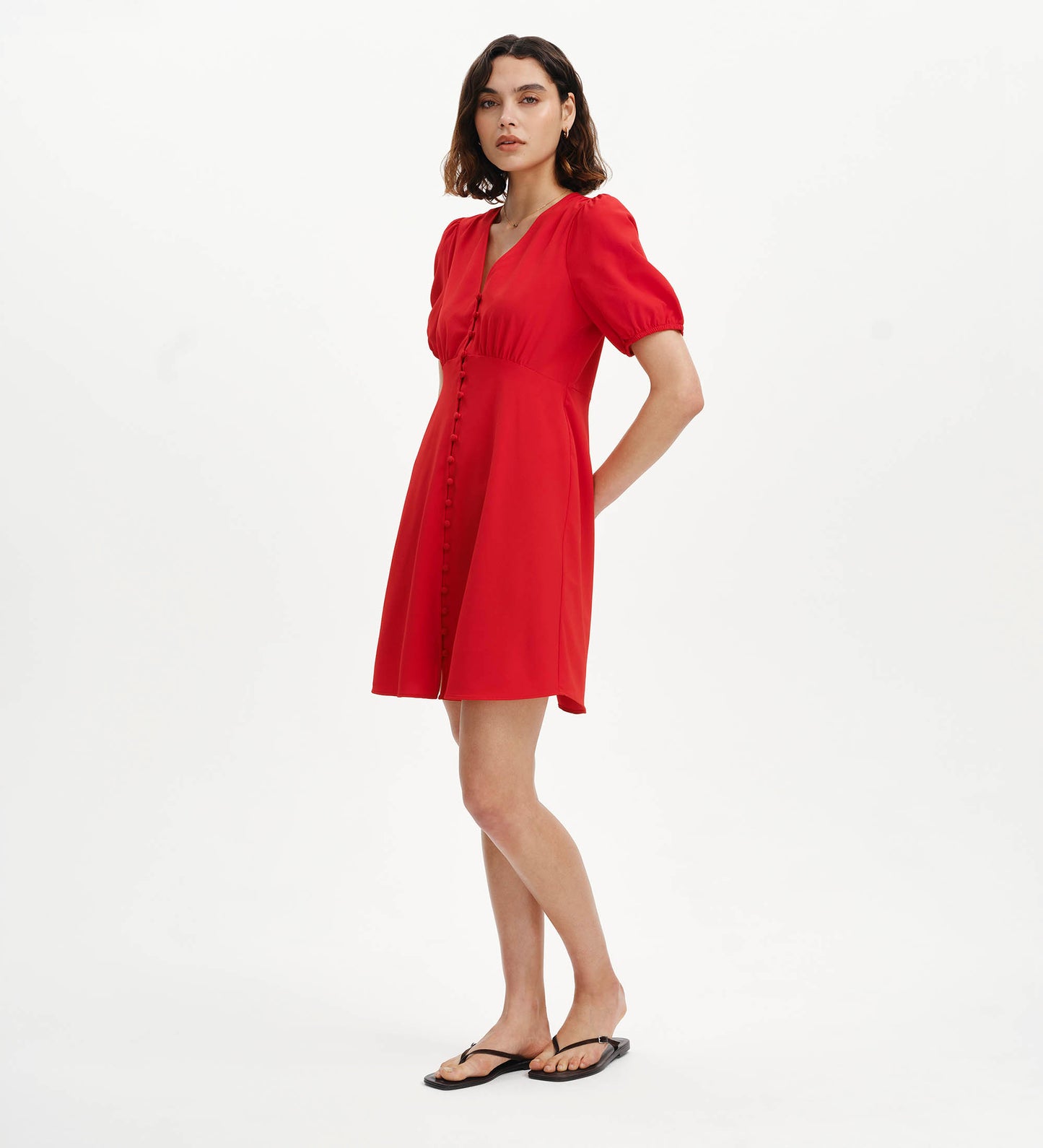 Ensley Red Button Through Short Dress