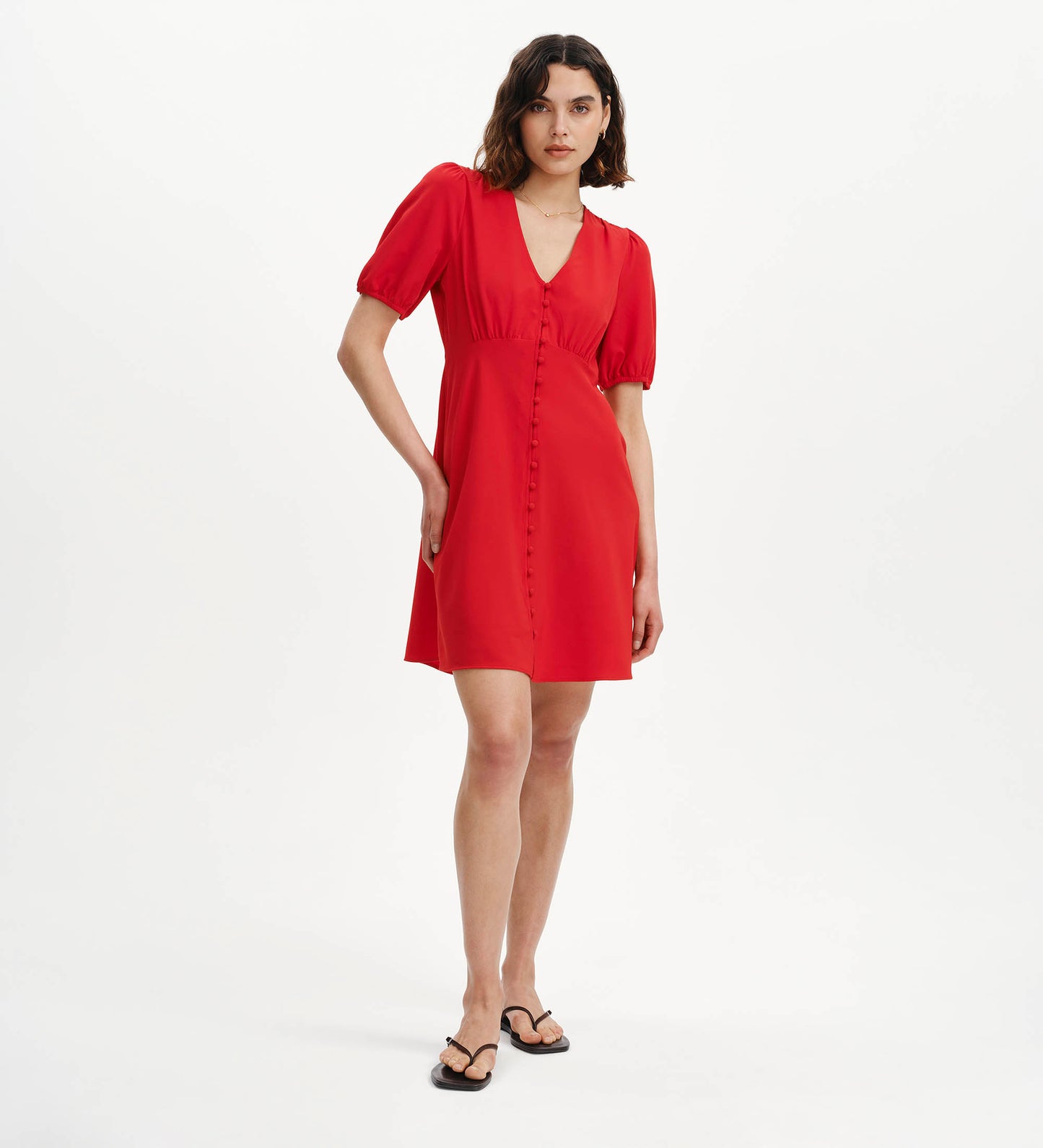 Ensley Red Button Through Short Dress