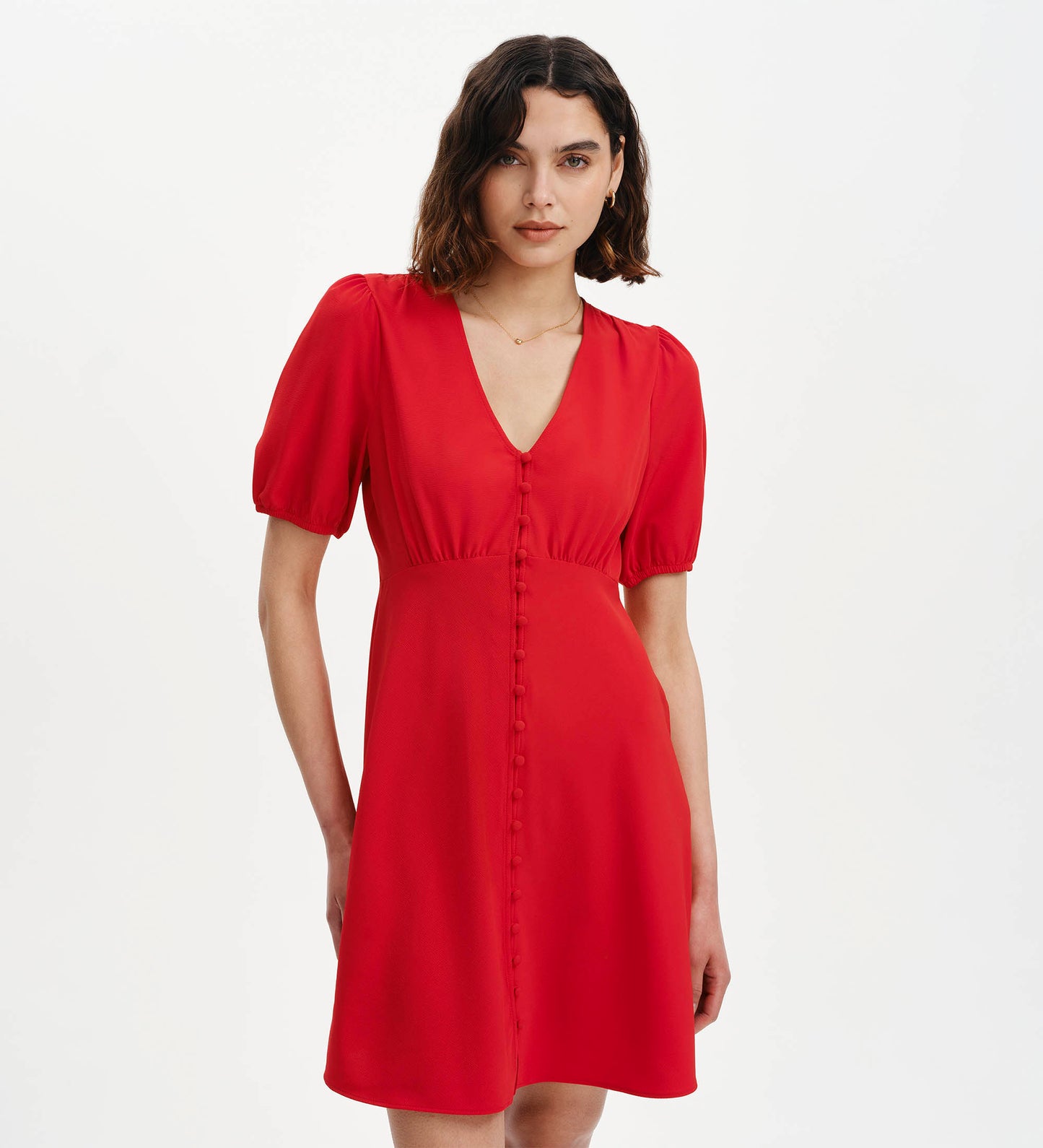 Ensley Red Button Through Short Dress