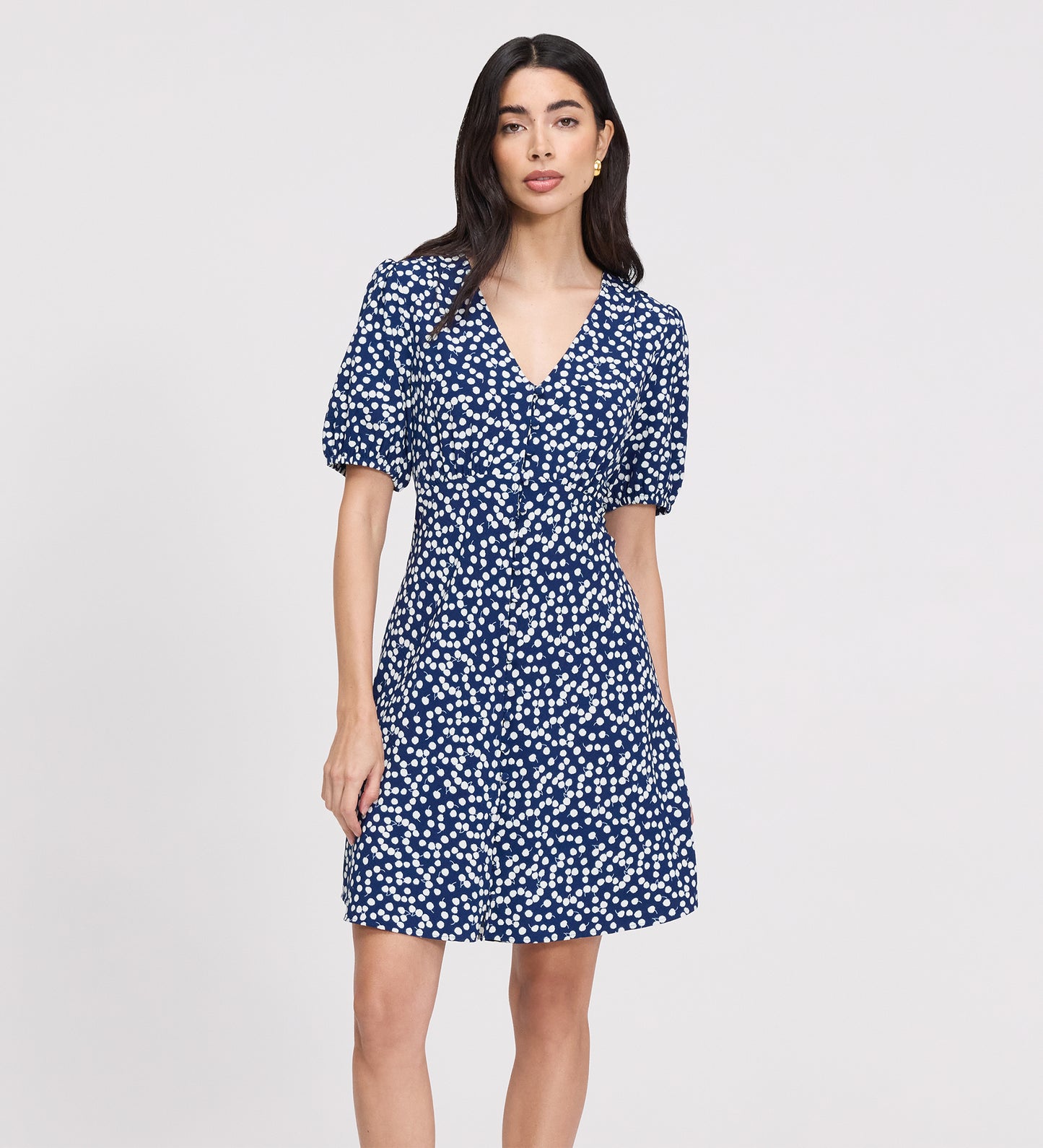 Ensley Navy Cherry Spot Button Through Short Dress
