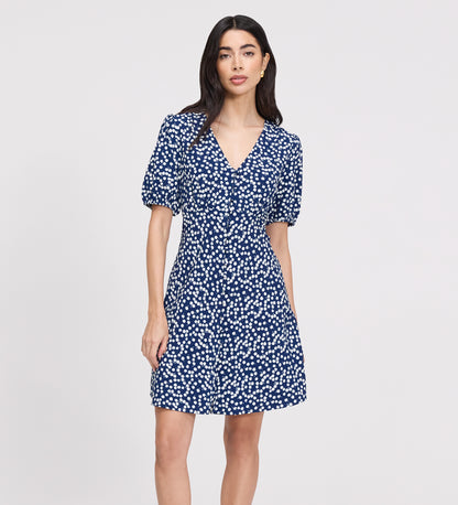 Ensley Navy Cherry Spot Button Through Short Dress