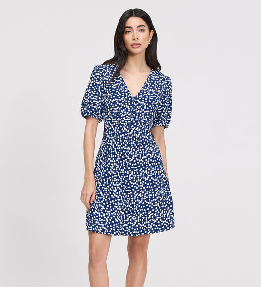 Ensley Navy Cherry Spot Button Through Short Dress