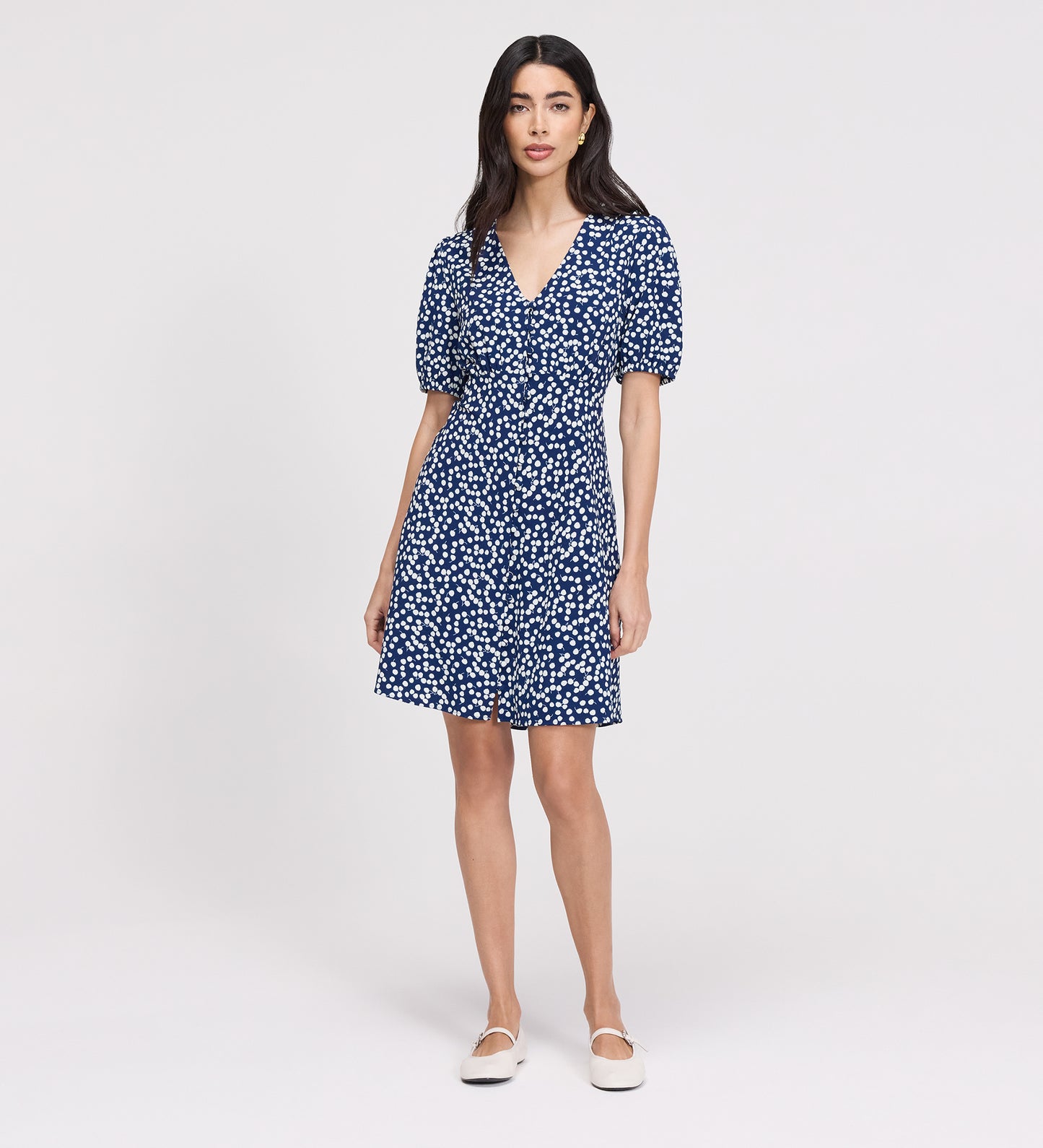 Ensley Navy Cherry Spot Button Through Short Dress