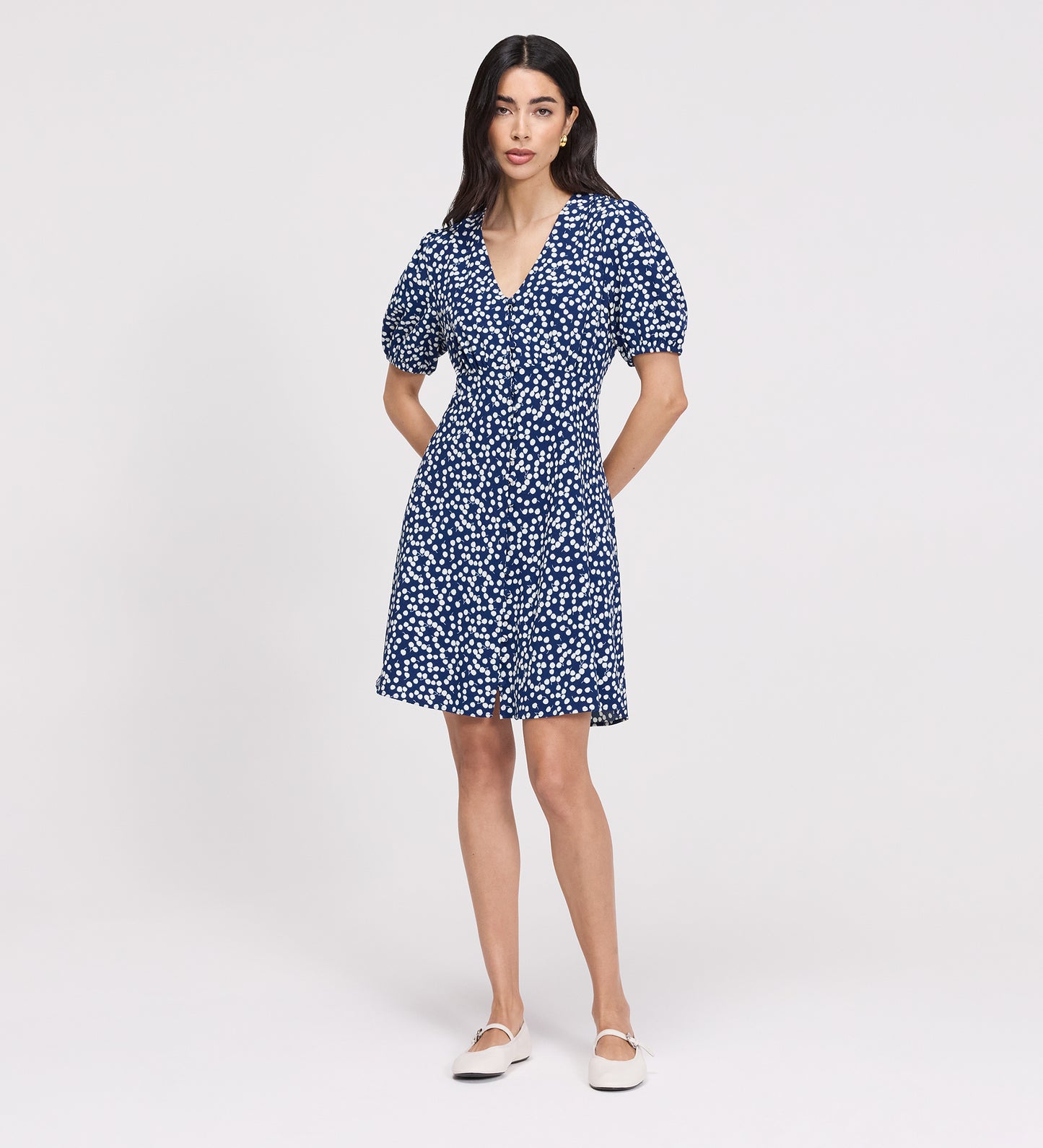 Ensley Navy Cherry Spot Button Through Short Dress