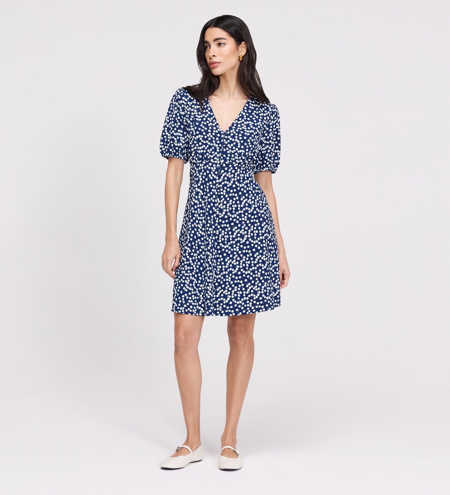 Ensley Navy Cherry Spot Button Through Short Dress