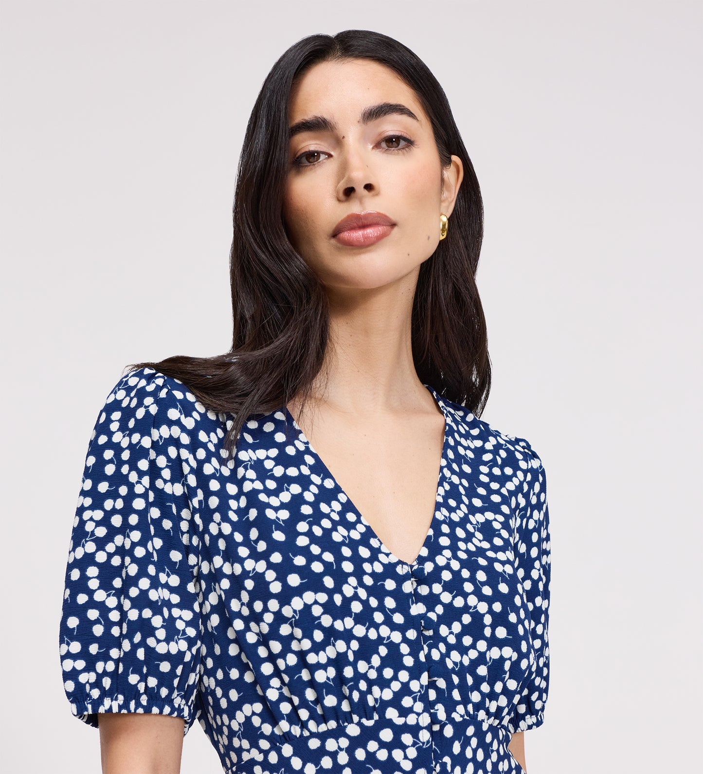 Ensley Navy Cherry Spot Button Through Short Dress