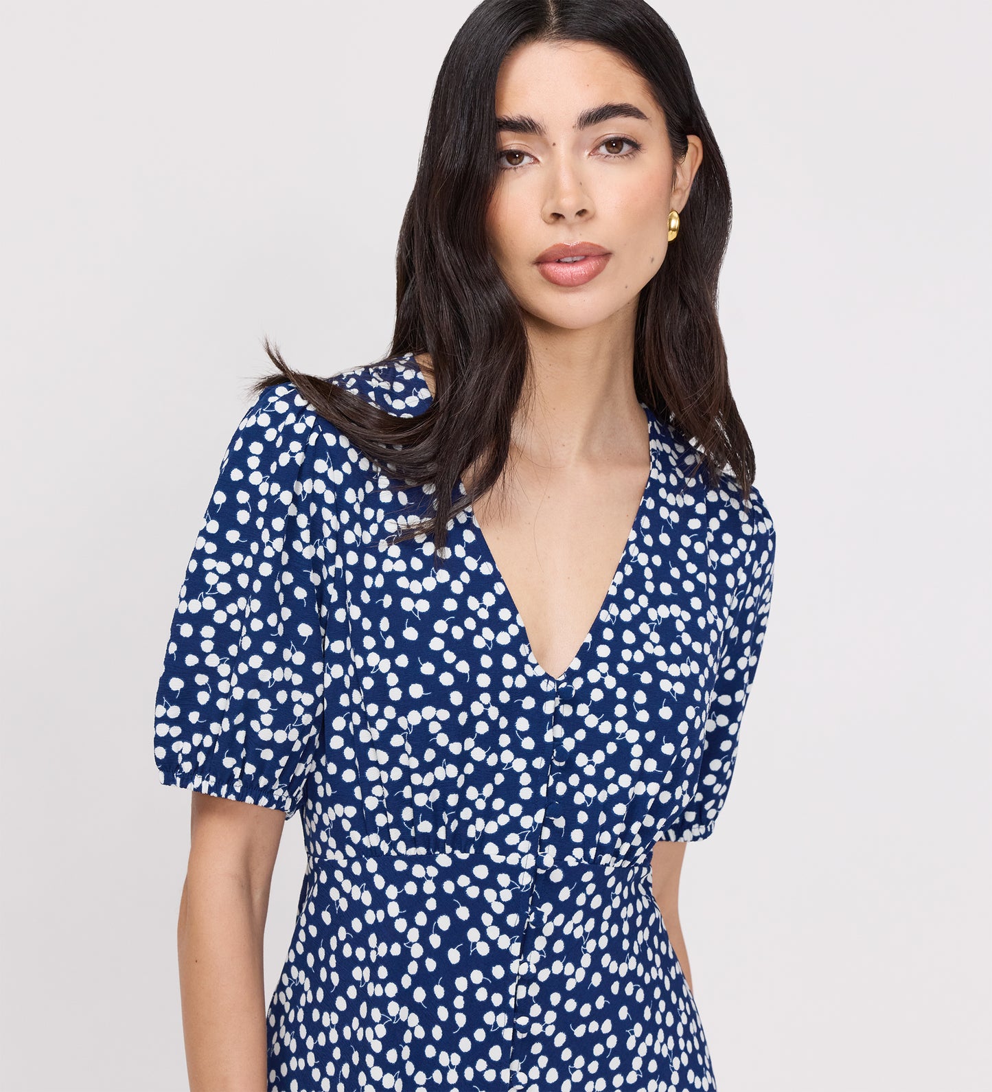 Ensley Navy Cherry Spot Button Through Short Dress