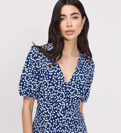 Ensley Navy Cherry Spot Button Through Short Dress