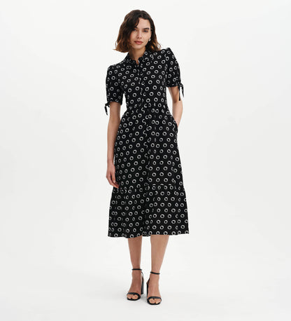 Estee Black Polka Dot Tiered Midi Shirt Dress