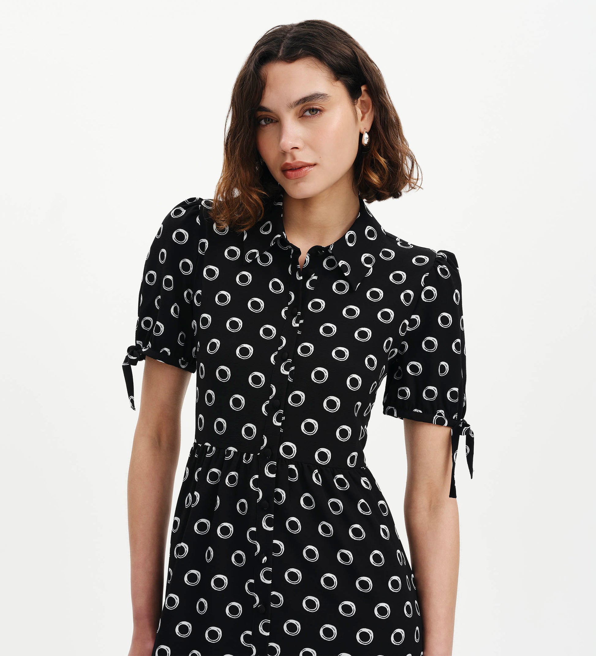 Estee Black Polka Dot Tiered Midi Shirt Dress