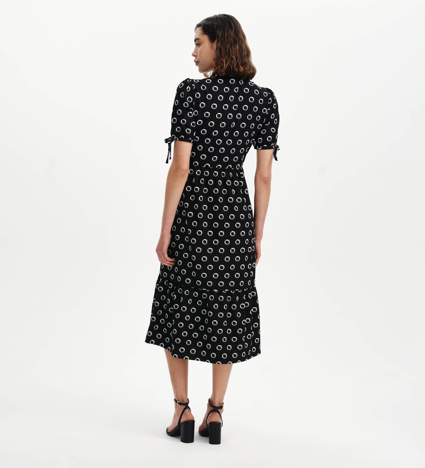 Estee Black Polka Dot Tiered Midi Shirt Dress