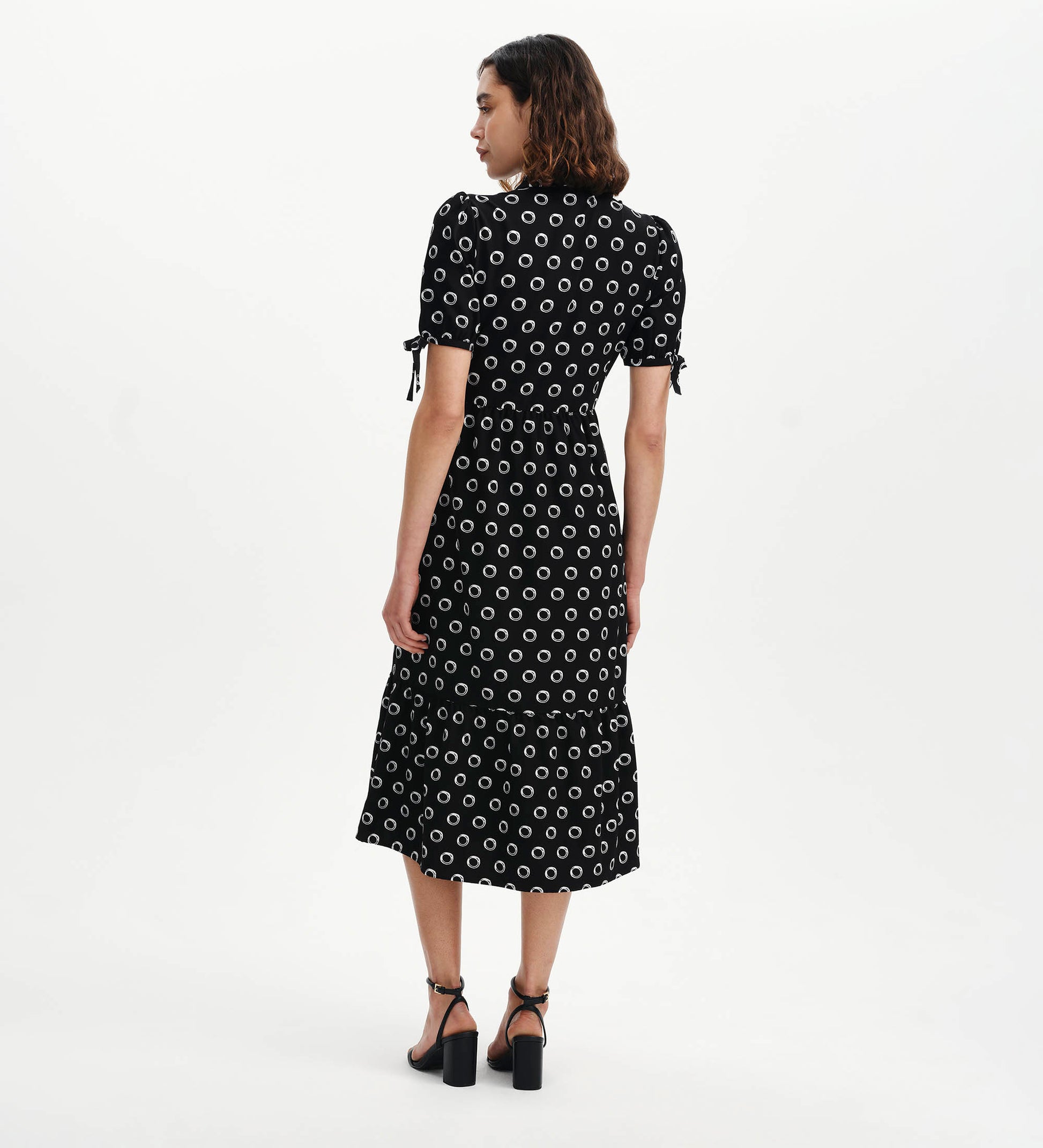 Estee Black Polka Dot Tiered Midi Shirt Dress