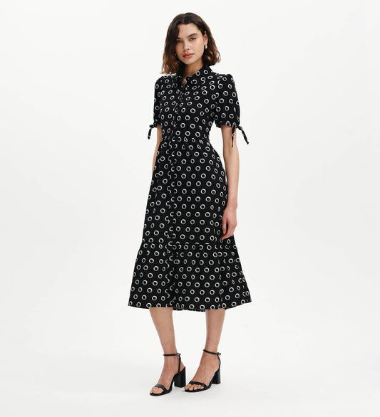 Estee Black Polka Dot Tiered Midi Shirt Dress