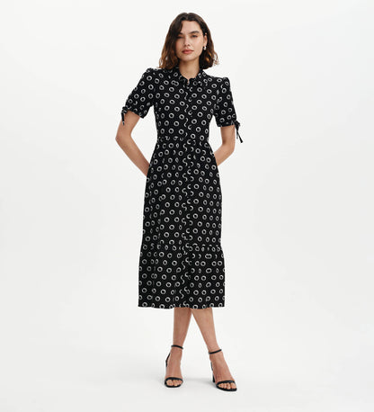 Estee Black Polka Dot Tiered Midi Shirt Dress