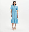 Estee Blue Polka Dot Tiered Midi Shirt Dress