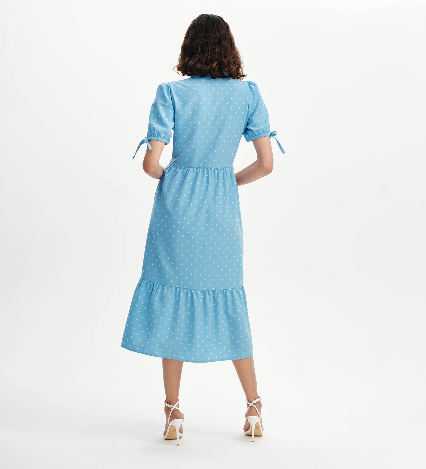 Estee Blue Polka Dot Tiered Midi Shirt Dress