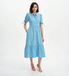 Estee Blue Polka Dot Tiered Midi Shirt Dress