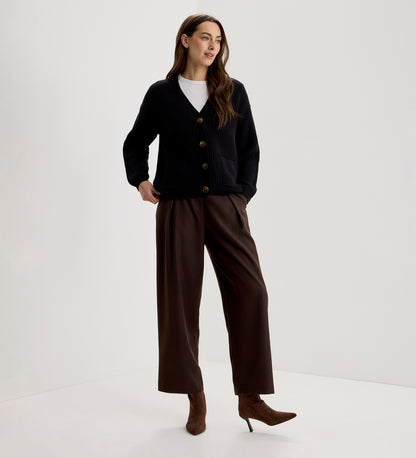 Estella Black Organic Cotton V Neck Button-Through Cardigan
