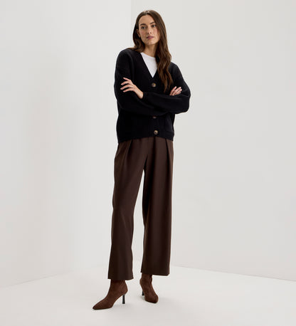 Estella Black Organic Cotton V Neck Button-Through Cardigan