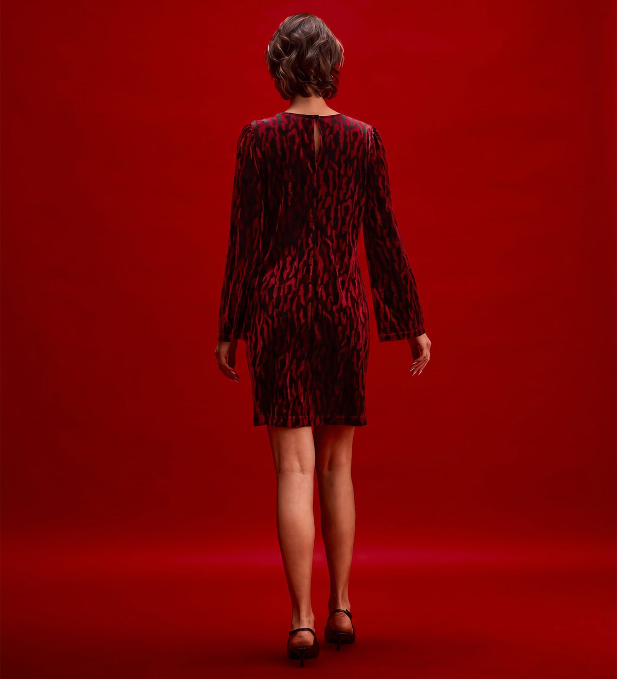 Hattie Burgundy Zebra Jersey Velvet Short Dress