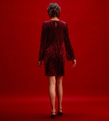 Hattie Burgundy Zebra Jersey Velvet Short Dress