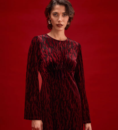 Hattie Burgundy Zebra Jersey Velvet Short Dress