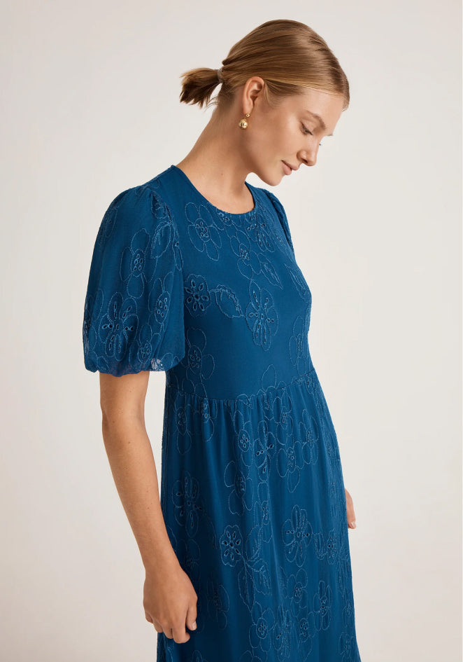 Yasmine Blue Mesh Midi Tea Dress