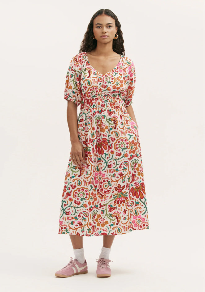 Estee Ivory Floral Midi Smock Dress