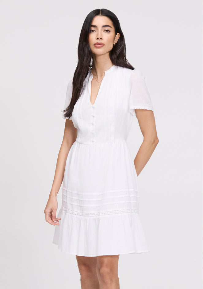 Dakota White Cotton Lace Tiered Short Dress