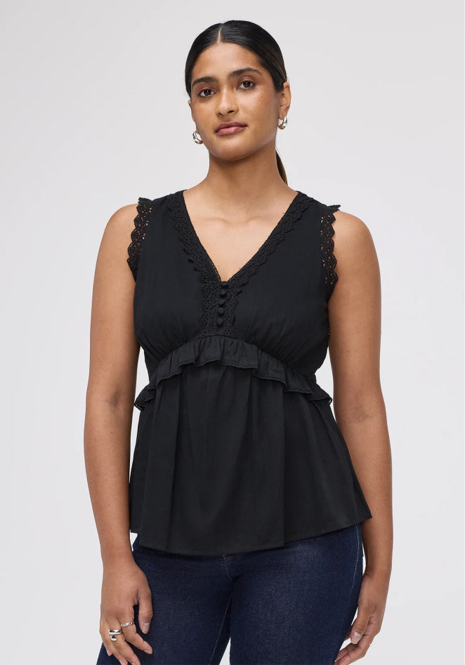 Cyma Black Lace Cotton Sleeveless Top