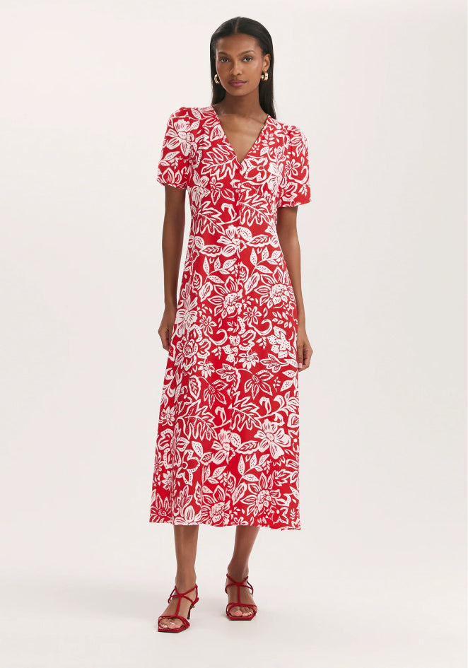 Martina Red Flower Midi Dress